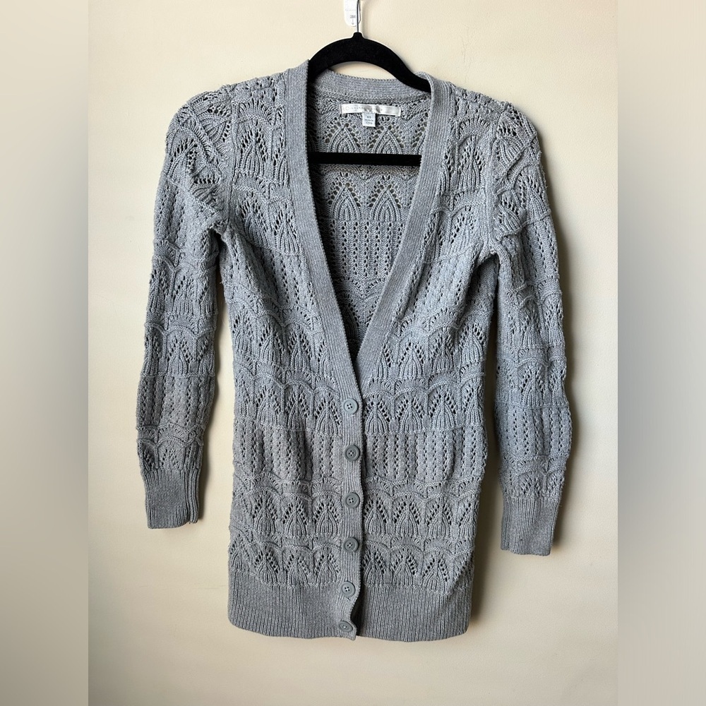 Lauren Conrad Women’s XS Gray Button Cardigan 100% Cotton Crochet Knit Sweater